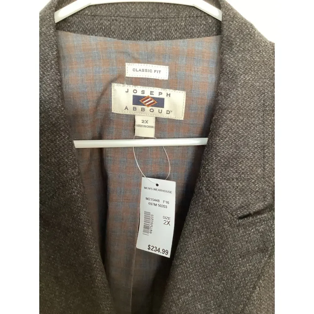 NWT Joseph Abboud Men's Classic Fit Elbow Patch Blazer Sport Coat Brown‎ Size 2X